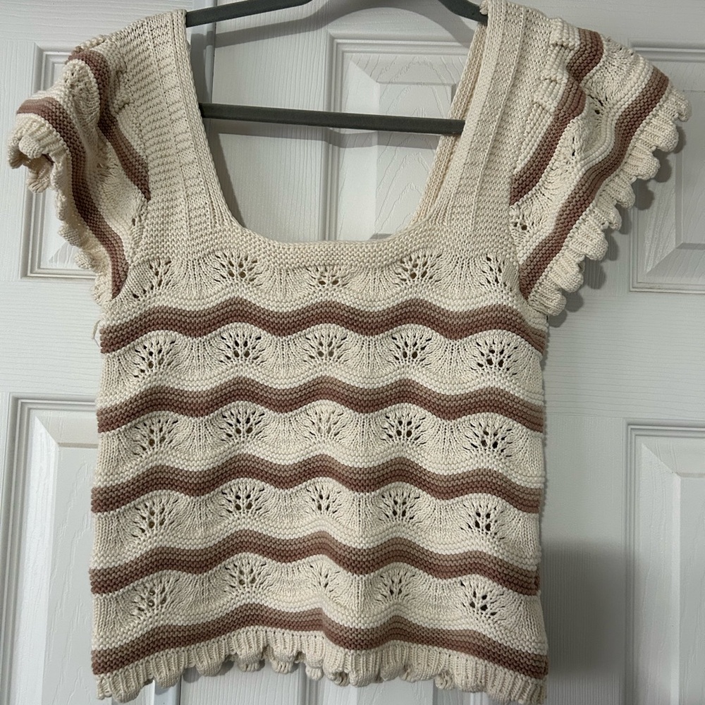 Jessica Simpson Crochet Knit Top - Cream and Brown